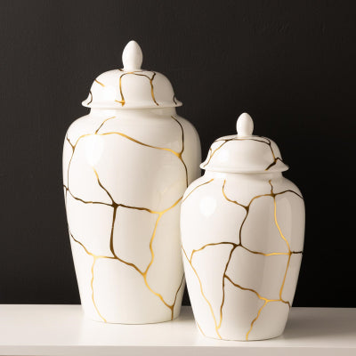 Gold & White Patterned Jar